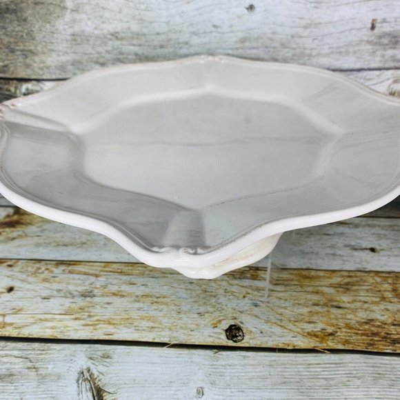 Signature ISBELLA Ivory  Embossed Edge  Scalloped 13" Pedestal Cake Stand Plate - Picture 10 of 16